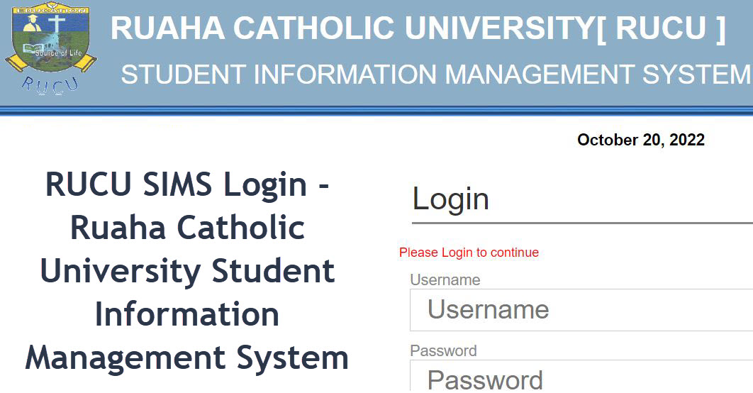 RUCU SIMS Login Ruaha Catholic University