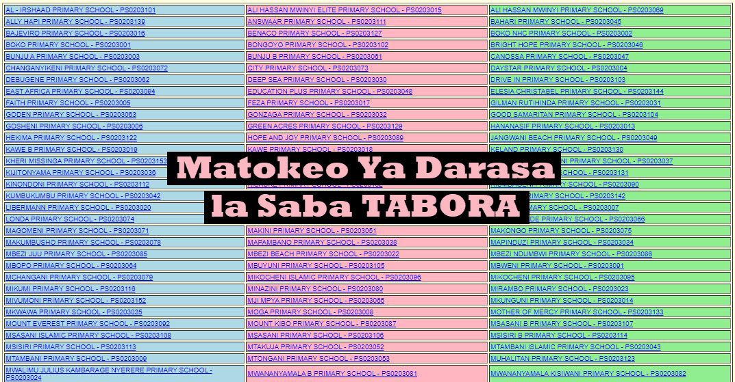 Matokeo Ya Darasa La Saba 2022 Tabora